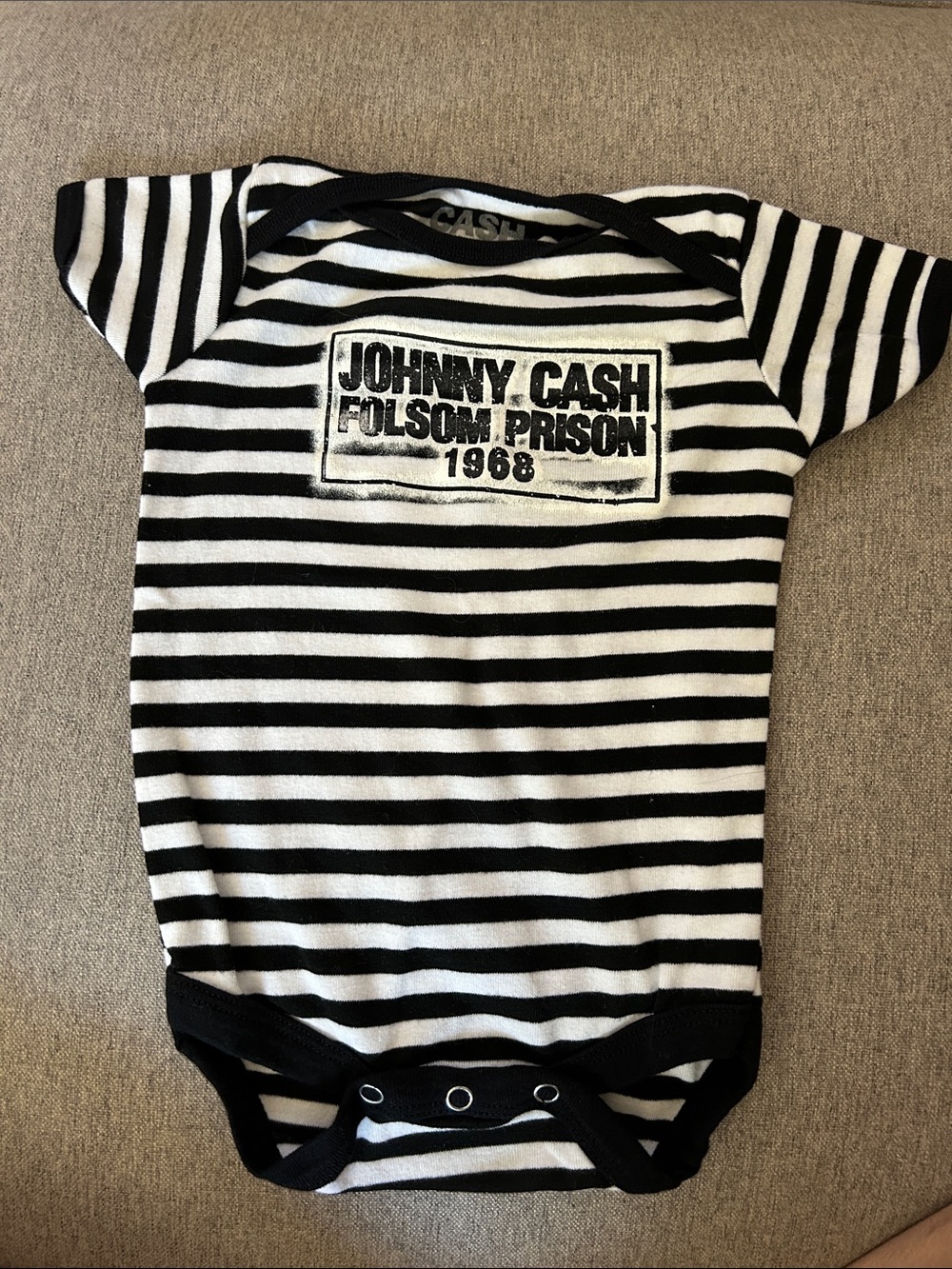 Johnny Cash Folsom Prison 1968 Striped Baby Onesie - Black & White 12-18 mos